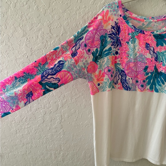 Lilly Pulitzer Women's Finn Top Seaside Carnivale Long Sleeve Pink White Size M - Picture 5 of 7
